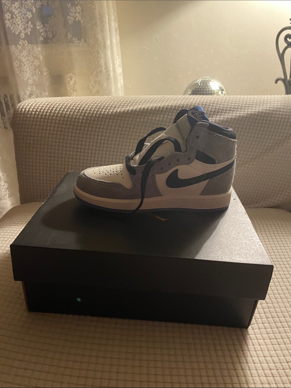 Nike Kids High-Top Sneakers in White, Gray, and Navy
